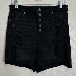 NWT American Eagle Black Curvy Super High-rise Distressed Shorts, Size 10